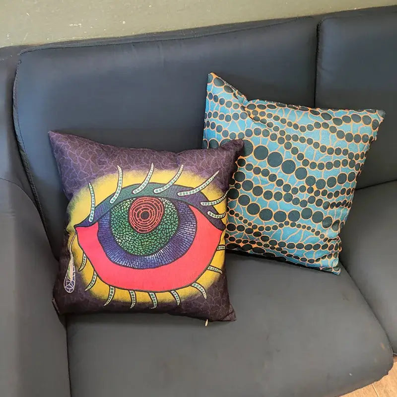 Vibrant multicolored mosaic eye cotton pumpkin pillowcase with bold red iris for living room decorbites cotton pumpkin decor