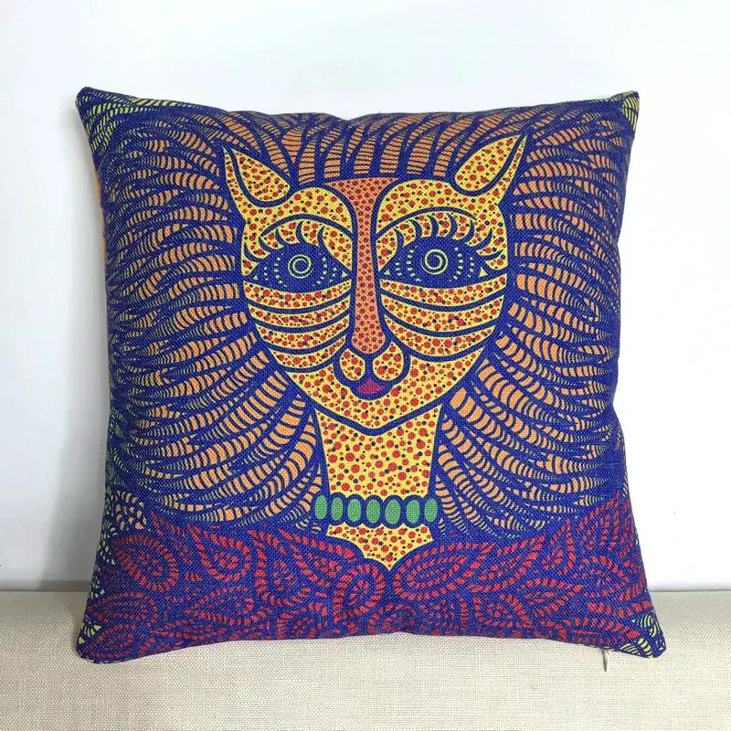 Vibrant blue and orange stylized cat face decorbites cotton pumpkin pillowcase for living room decorbites cotton pumpkin