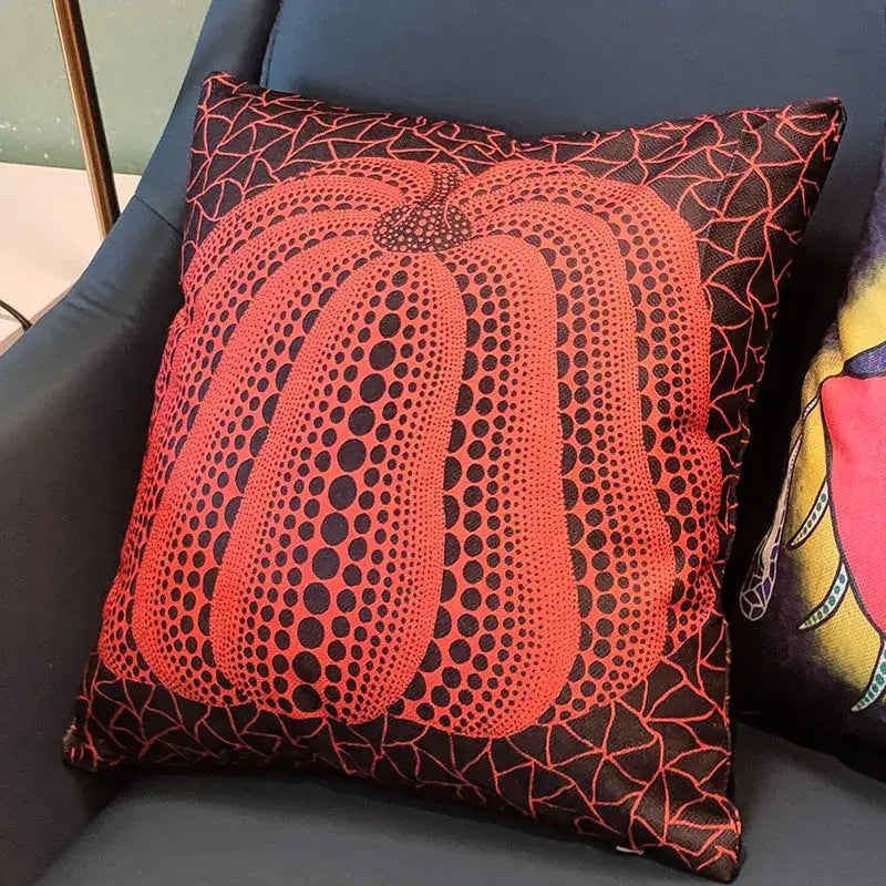 Vibrant red decorbites cotton pumpkin pillowcase with black dot pattern and cracked texture for living room decor