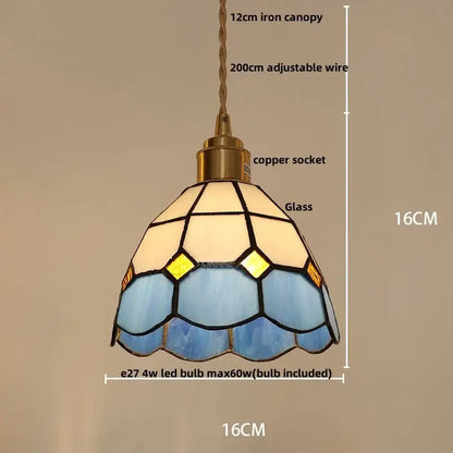 Blue and cream mosaic floral conch glass led pendant light with brass copper socket for dining room decorbites conch glass