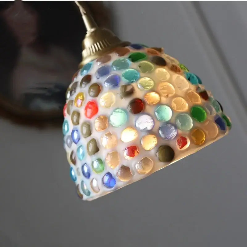 Colorful mosaic floral pendant light with brass fixture featuring decorbites conch glass led for dining room decor