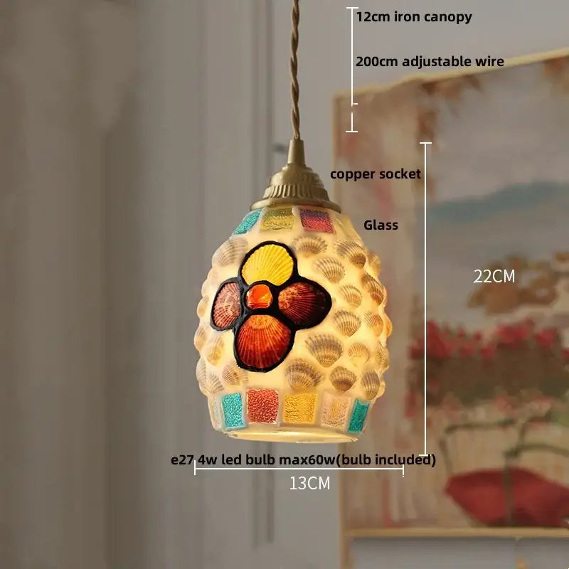 Decorbites conch glass led pendant light with colorful seashell mosaic design for dining room decor