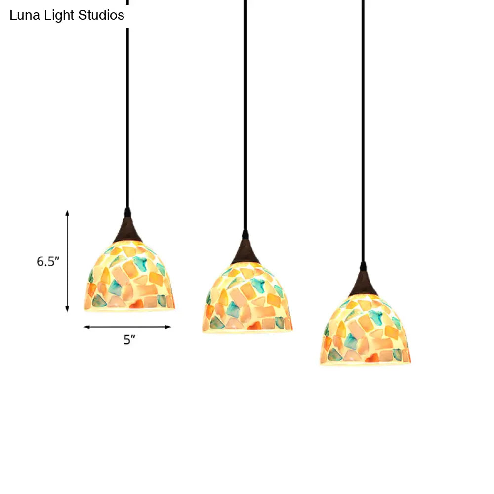 Mosaic Tile Shell Drop Tiffany-Style Pendant Lamp with Bell Shape, Bronze Finish - 3 Bulbs, Multi-Light Design