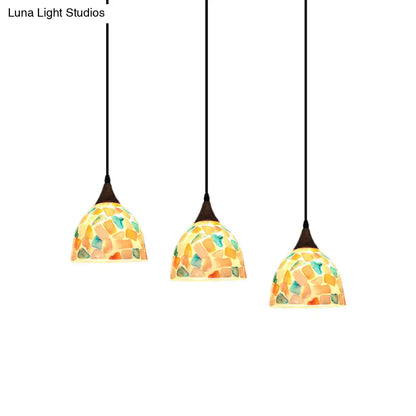 Mosaic Tile Shell Drop Tiffany-Style Pendant Lamp with Bell Shape, Bronze Finish - 3 Bulbs, Multi-Light Design