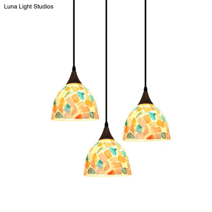 Mosaic Tile Shell Drop Tiffany-Style Pendant Lamp with Bell Shape, Bronze Finish - 3 Bulbs, Multi-Light Design