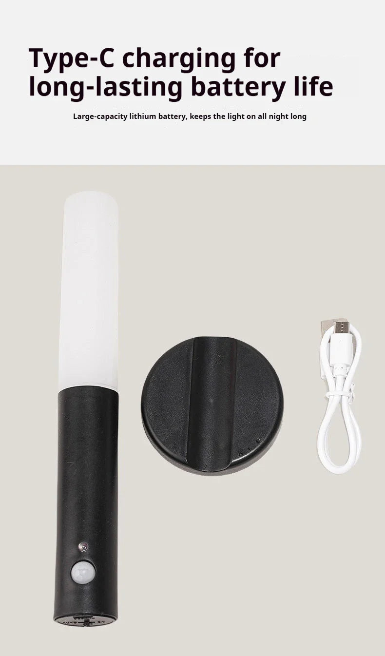 Rechargeable LED night light with charging cable.