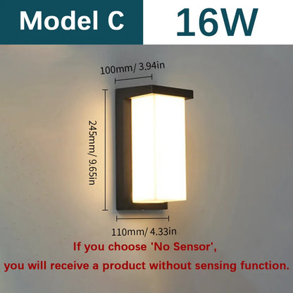 Motion Sensor Outdoor Wall Light - Waterproof Modern - Radar Sensor / Model C / Warm white