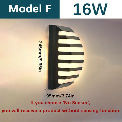 Motion Sensor Outdoor Wall Light - Waterproof Modern - Radar Sensor / Model F / Warm white