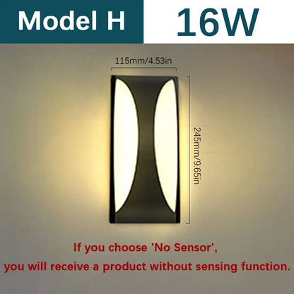 Motion Sensor Outdoor Wall Light - Waterproof Modern - Radar Sensor / Model H / Warm white