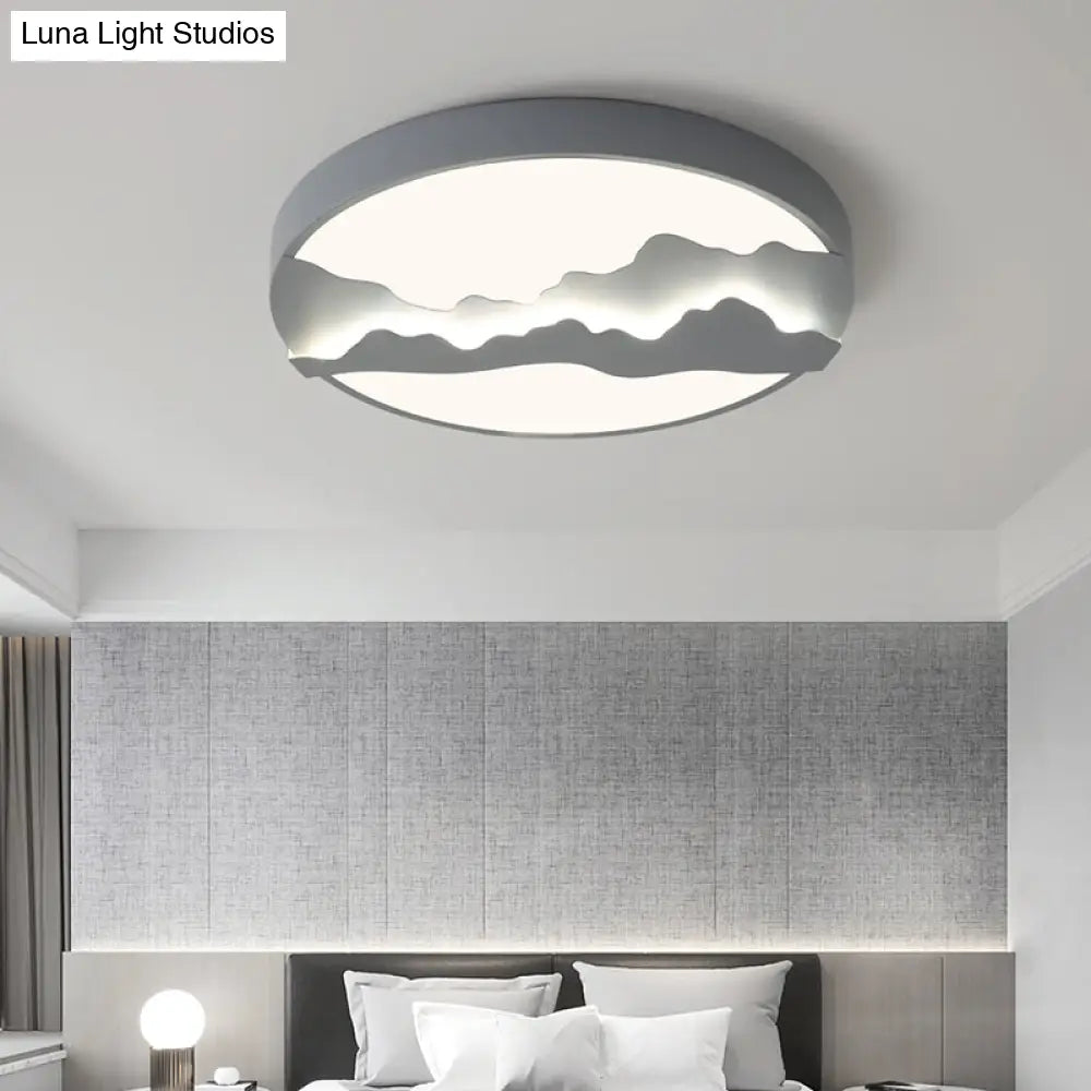 DecorBites™ DecorBites™ Mountain View Flush Mount Light: Modern Gray/White Metal 16"/19.5" LED Ceiling Fixture with Warm/White Light