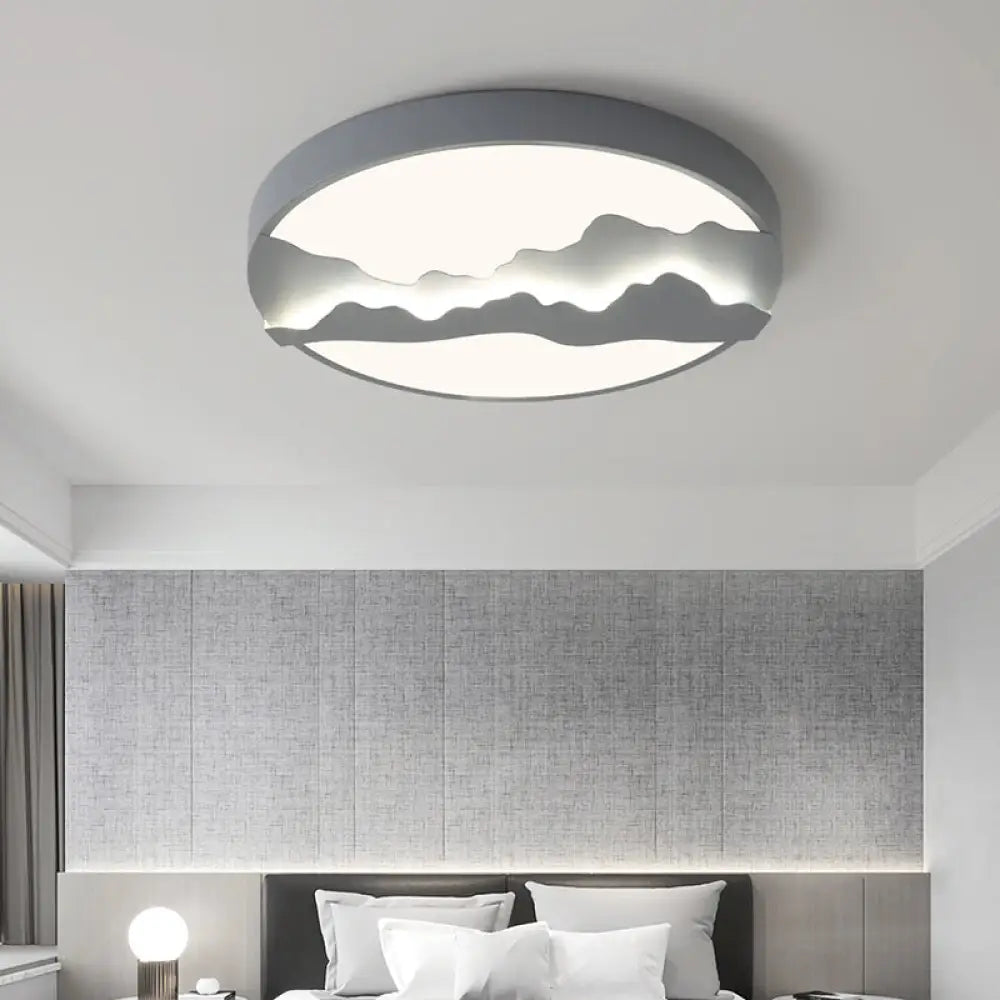 DecorBites™ DecorBites™ Mountain View Flush Mount Light: Modern Gray/White Metal 16"/19.5" LED Ceiling Fixture with Warm/White Light