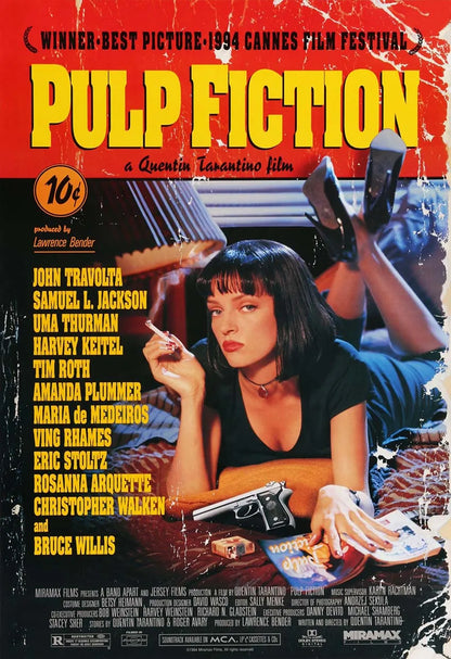 Movie Pulp Fiction Canvas Wall Art - Burgundy / 20x30cm No Frame - Posters