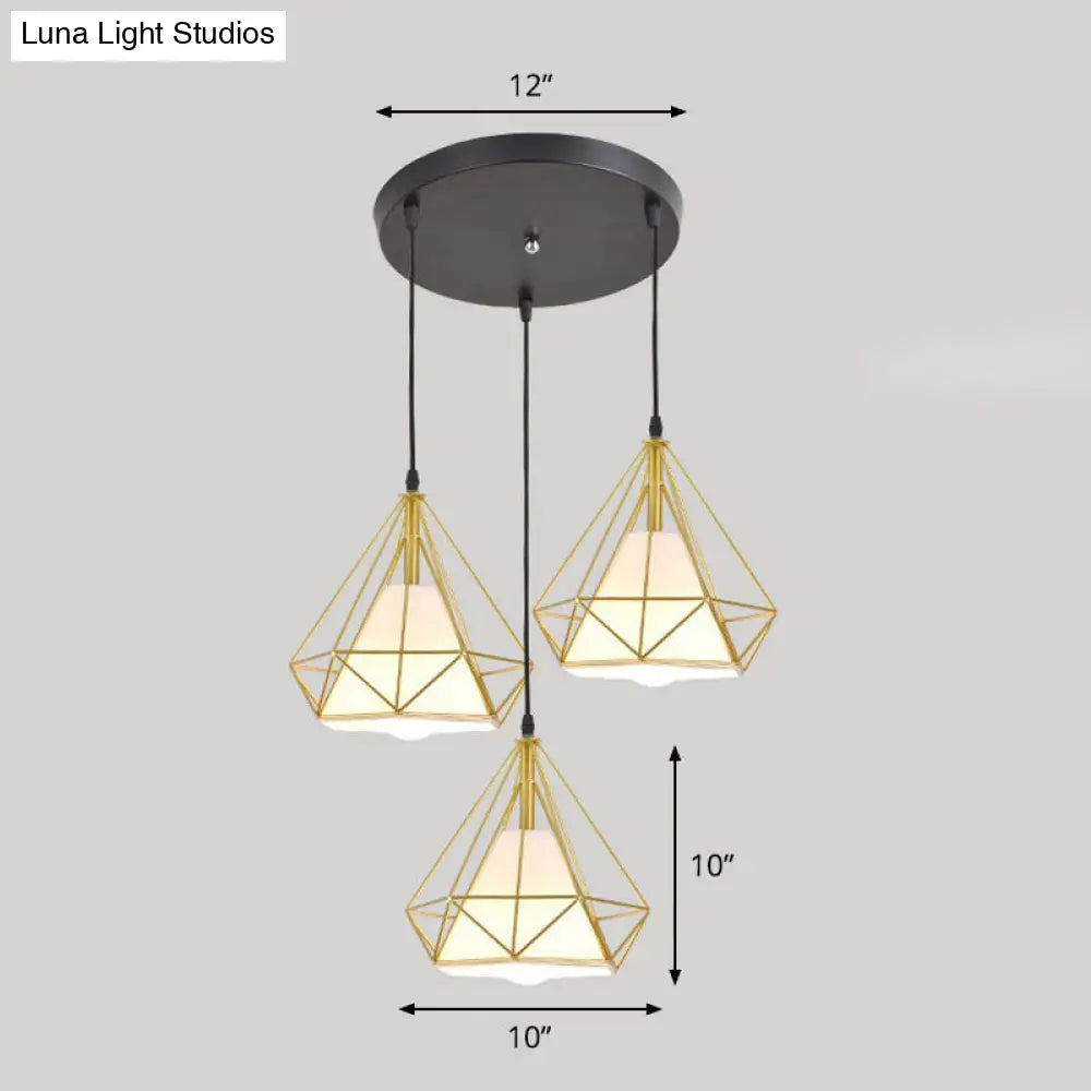 Multi-Bulb Diamond Frame Iron Ceiling Light for Restaurants and More