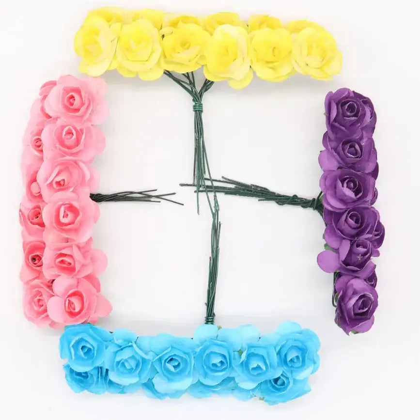 A colorful multi color 144pcs 2cm artificial paper rose frame in pink yellow purple and blue for decorbites decorbites 144pcs 2cm