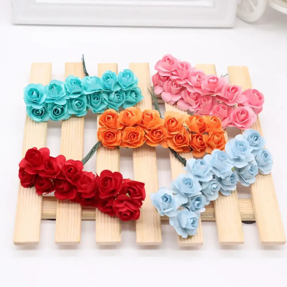 A set of multicolor 144pcs 2cm artificial paper roses in teal pink orange red and light blue for wedding decorbites bedroom decor