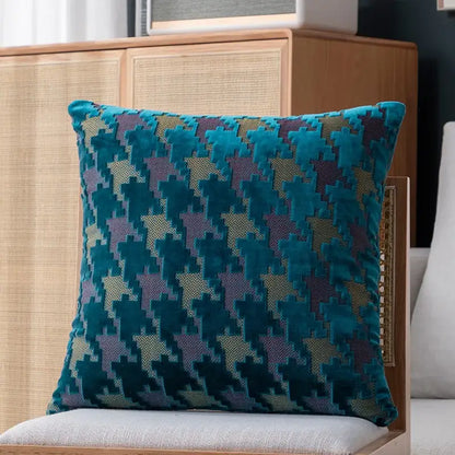 Multi-color teal and purple houndstooth luxury velvet pillow cover decorbites houndstooth luxury pillow for living room decor