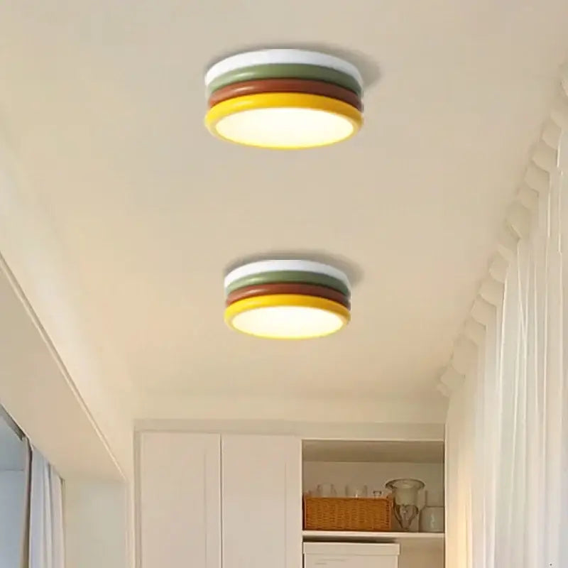 Multi color stack ceiling lamp with concentric rings of white olive green brown and yellow for bedroom decorbites color stack ceiling