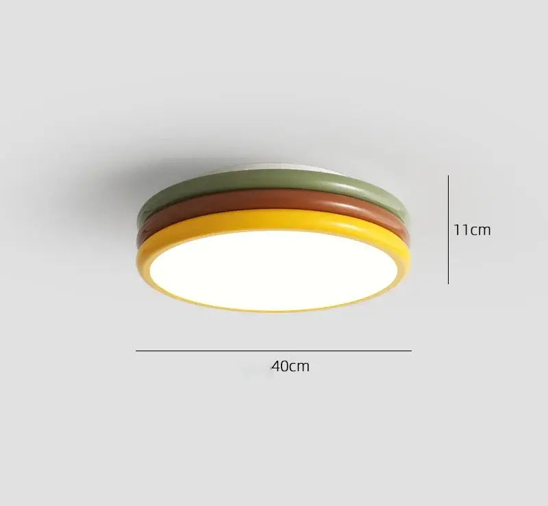 Multi color stack ceiling lamp with olive green brown yellow plastic trim and bright white led center for bedroom decorbites color stack ceiling