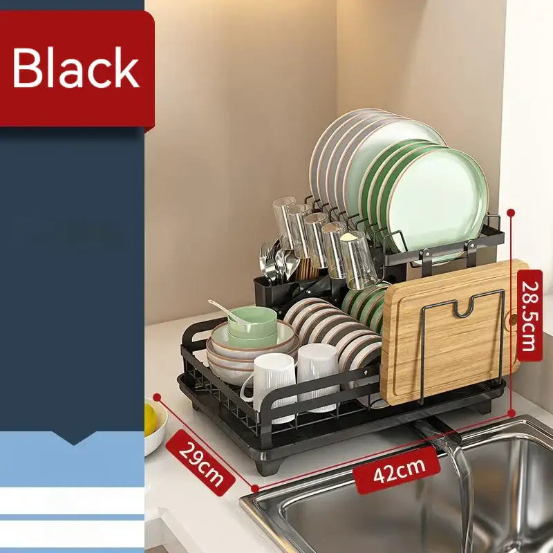 Multi tier black metal bowl rack with utensil holder and wooden cutting board holder for decorbites kitchen bowl storage
