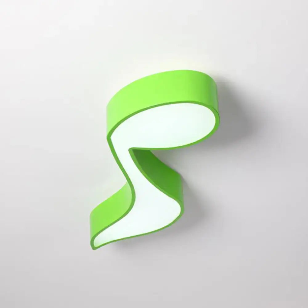 A modern lime green acrylic musical note led wall sconce with a sleek curved design for kindergarten use