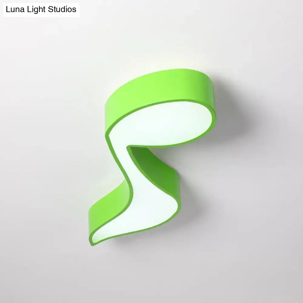 Vibrant lime green sleek acrylic musical note wall sconce with modern flowing design for kindergarten ceiling light