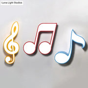Three-dimensional multicolor acrylic musical note led ceiling light with yellow, red, and blue notes for kindergarten