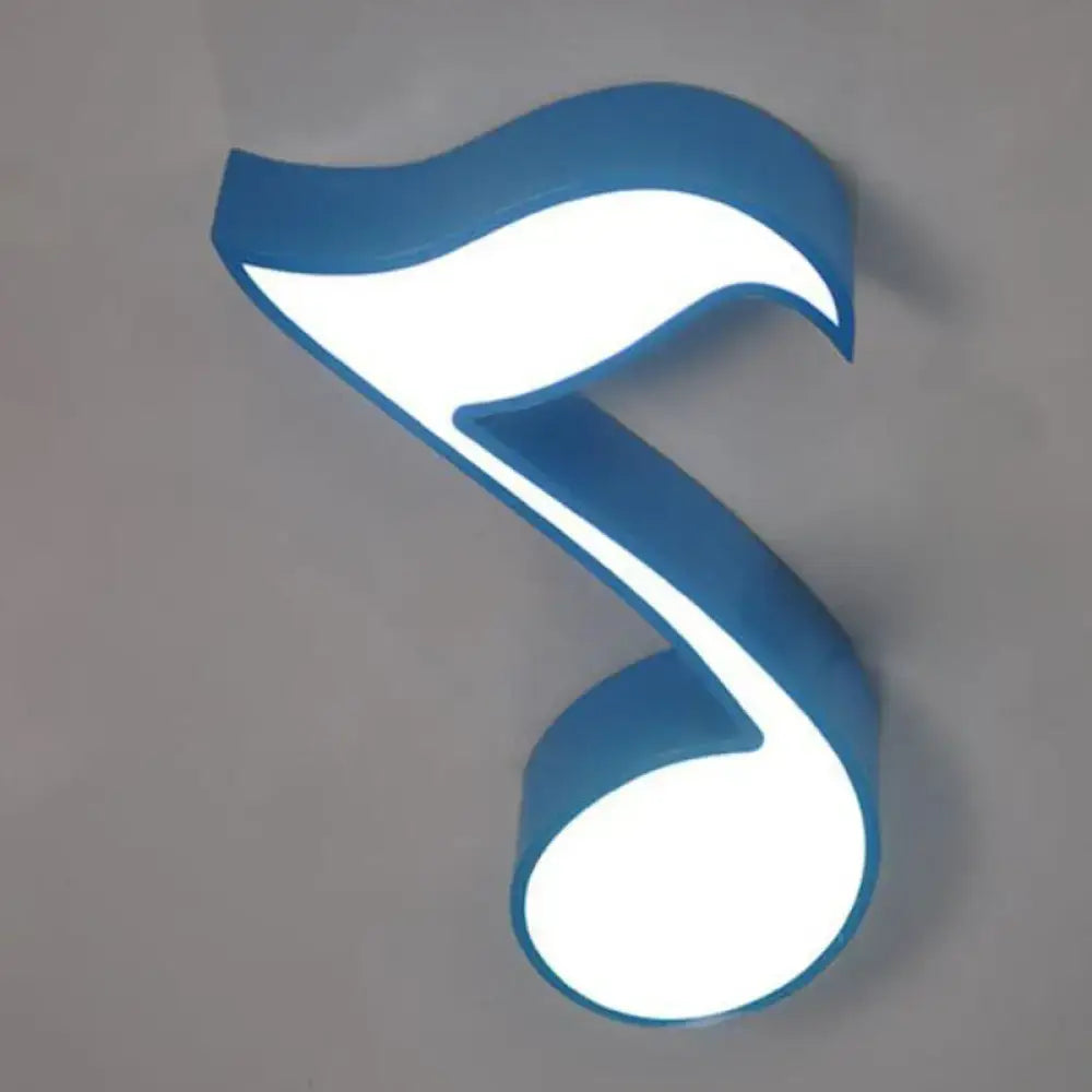 Blue and white illuminated acrylic musical note led ceiling light fixture designed for kindergarten use
