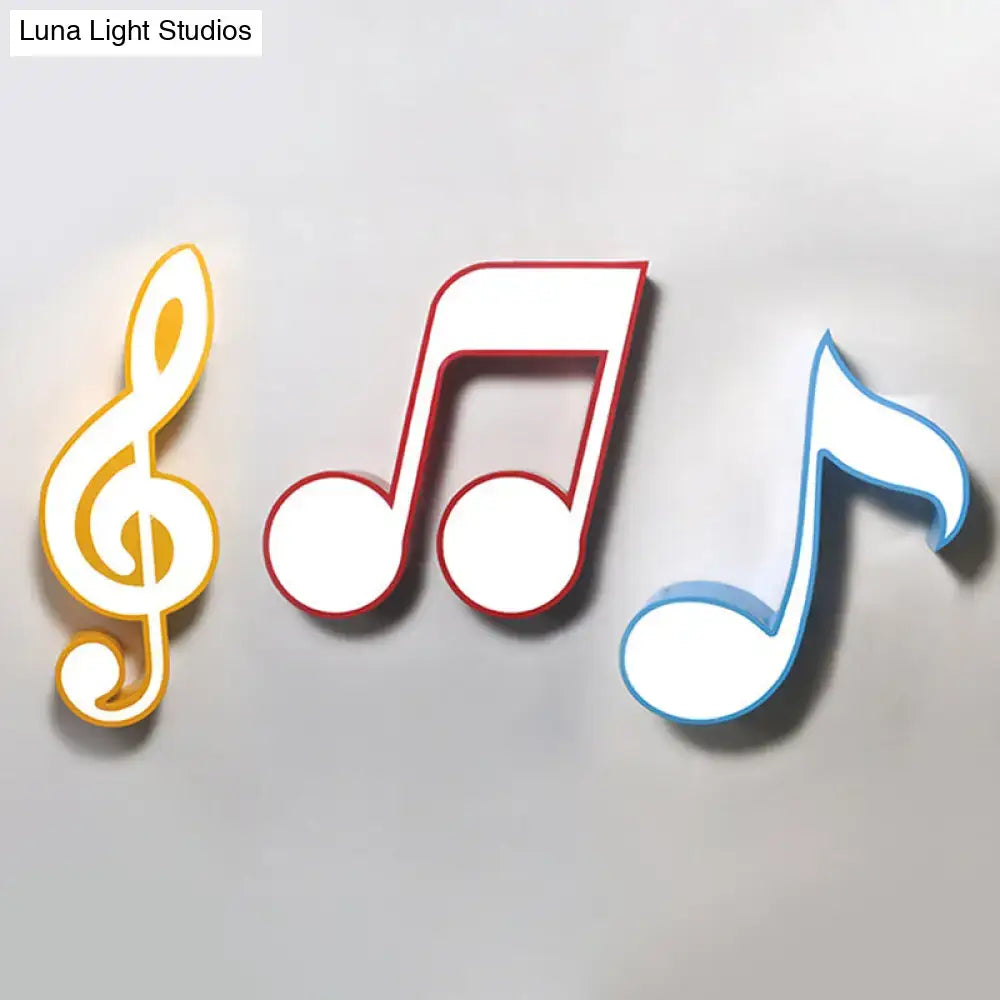 Multicolor acrylic musical note led ceiling light with yellow treble clef red eighth note and blue quarter note for kindergarten