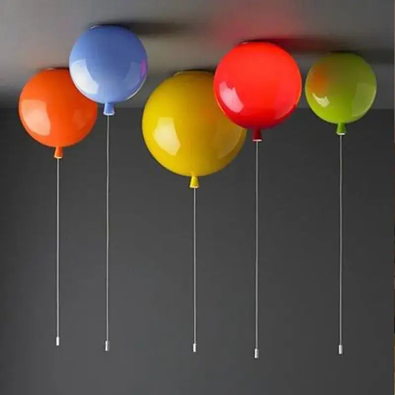 Set of five colorful balloon ceiling lamps in glossy orange blue yellow red and green for kids room lighting