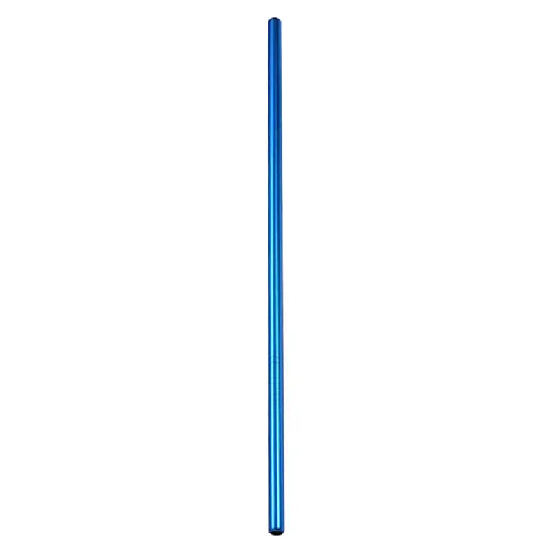 A sleek vibrant blue metallic stainless steel reusable straw with smooth cylindrical design for kitchen dining use