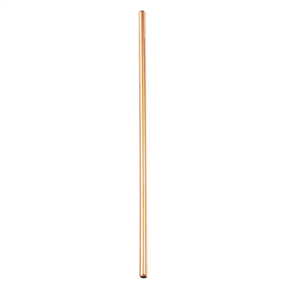 A sleek rose gold stainless steel reusable straw with a smooth cylindrical design from a multicolor steel reusable straws set