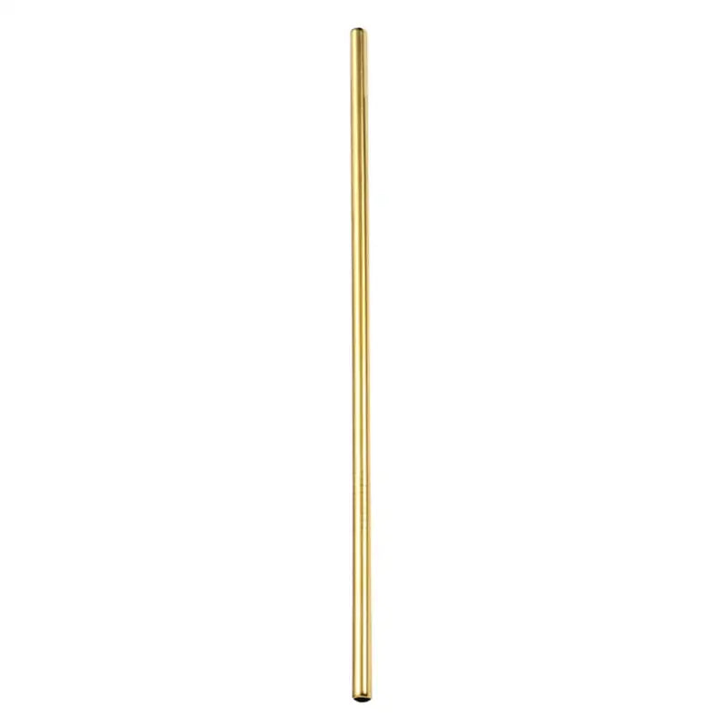 A sleek gold stainless steel reusable straw with a smooth cylindrical design from a multicolor straws set