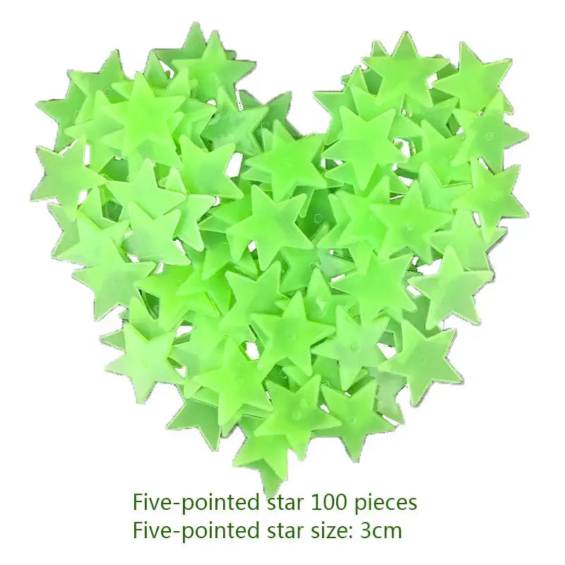 Luminous lime-green five-pointed star glow dark wall stickers 3cm for bedroom dark wall decor