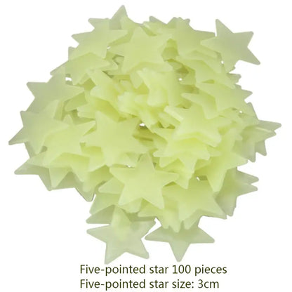 A pile of 100 pale yellow five-pointed stars glow dark wall stickers for bedroom luminous decor