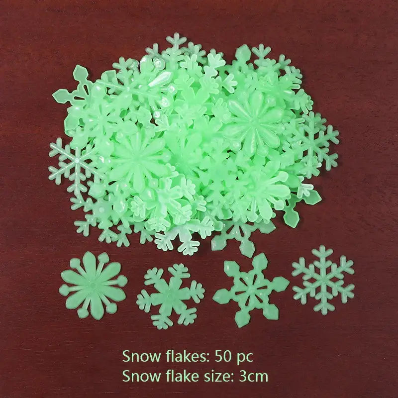 A set of 50 glowing green adhesive snowflake dark wall stickers for bedroom luminous decor stars glow dark design