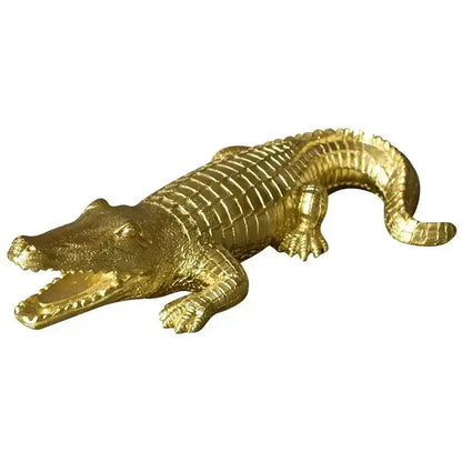 Golden crocodile wildlife sculpture with detailed scales and open jaws for living room decorbites crocodile wildlife decor