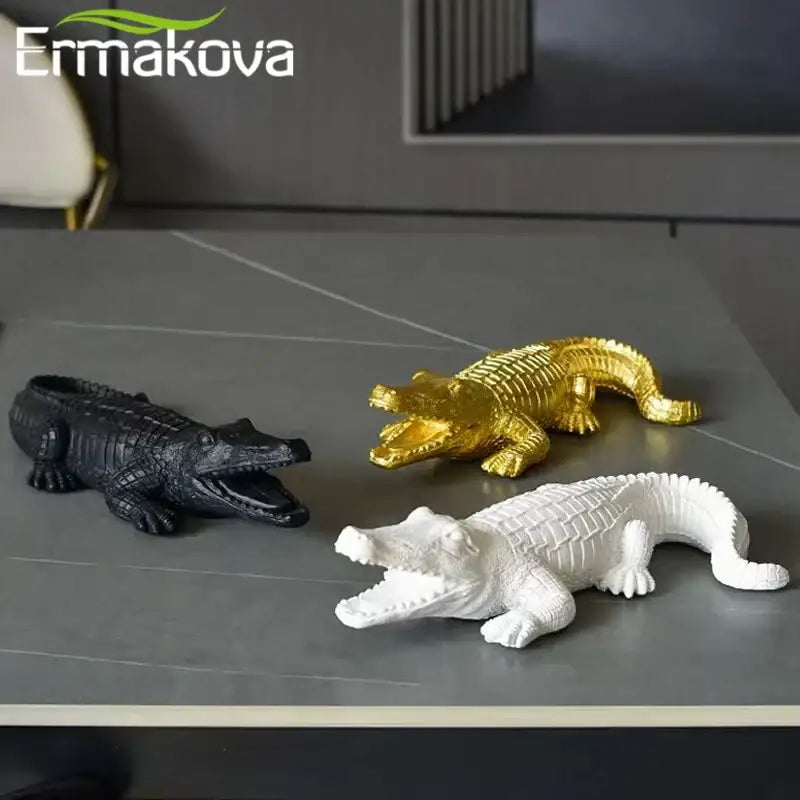 Ermakova decorative alligator figurines in black gold and white resin as a multicolor striped crocodile wildlife sculpture decorbites crocodile wildlife