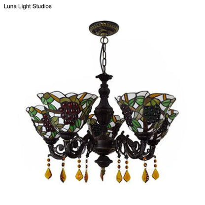 Multicolored Bell Inverted Chandelier Tiffany Stained Glass 5-Light Grapes Hanging Light with Crystal accents (Black/White)