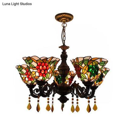 Multicolored Bell Inverted Chandelier Tiffany Stained Glass 5-Light Grapes Hanging Light with Crystal accents (Black/White)