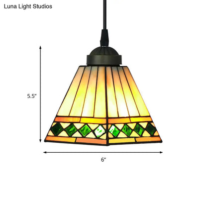 Multicolored Stained Glass Pyramid Pendant Ceiling Light – Tiffany Style, 1 Head