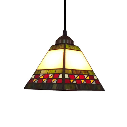 Multicolored Stained Glass Pyramid Pendant Ceiling Light – Tiffany Style, 1 Head