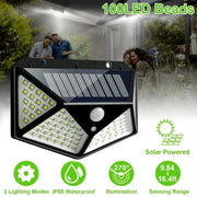 Black triangular multifunctional solar lamp with 100 led beads, motion sensor, and waterproof design for outdoor use