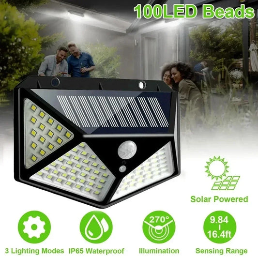 Black triangular multifunctional solar lamp with 100 led beads, motion sensor, and waterproof design for outdoor use