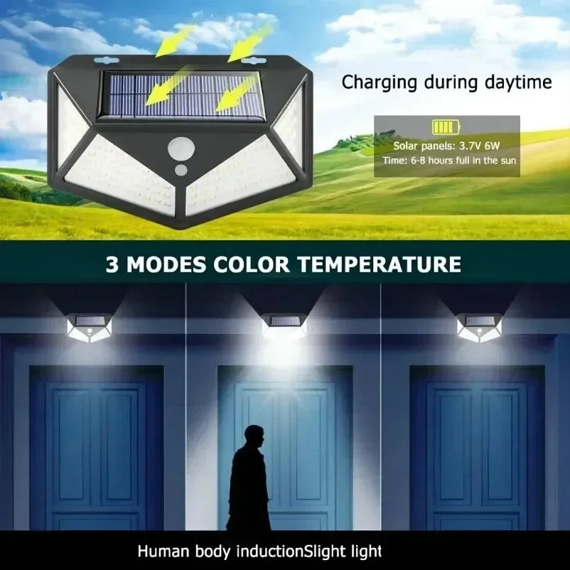 Black and white multifunctional solar LED outdoor garden lamp with waterproof design and three color temperature modes