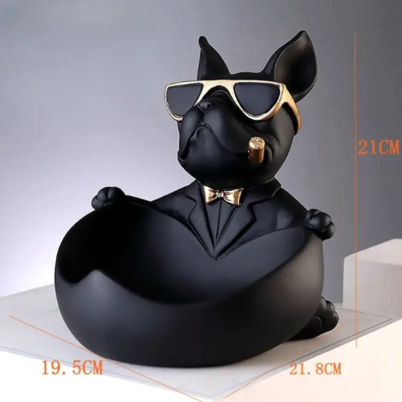 Muscular black french bulldog cool dog resin statue with gold-rimmed sunglasses for home decor by decorbites cool dog