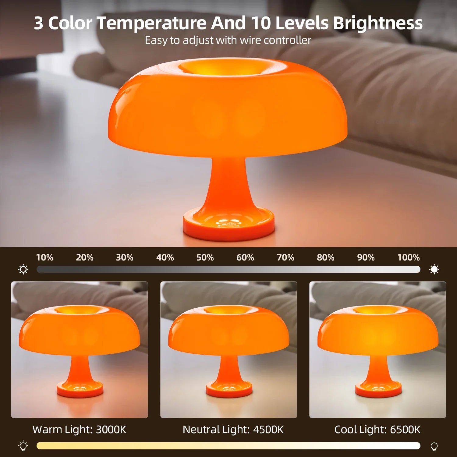 Mushroom table lamp minimalist modern bedroom bedside lamp Danish designer orange decorative table lamp
