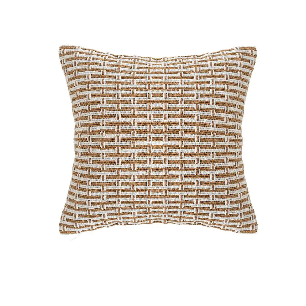 Mustard and cream cotton woven texture cushion cover with a tan and cream woven pattern for living room decorbites cotton woven