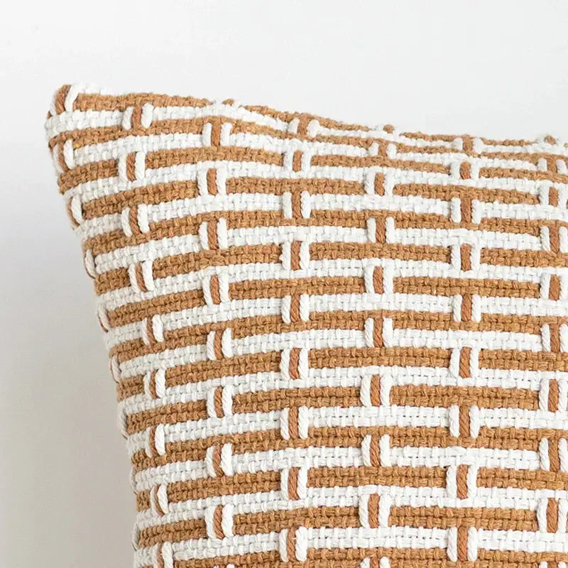 Tan and white cotton woven texture cushion cover with basketweave pattern for living room decorbites cotton woven decor