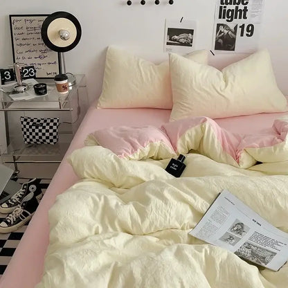 Pink and cream-colored quilted duvet set with soft textured fabric finish in decorbites cotton bedding cotton bedding set