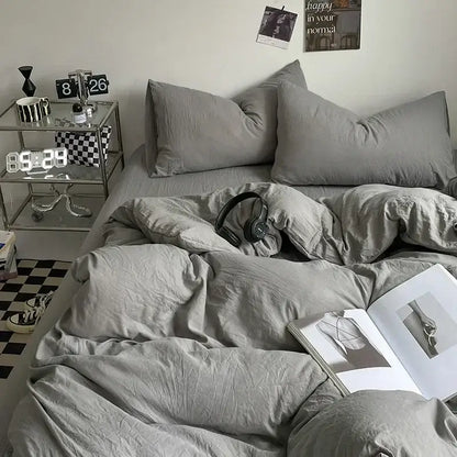 Gray linen duvet bedding set with matching pillows and rumpled texture for decorbites cotton bedding set comfort